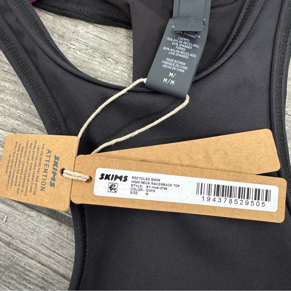 Skims Recycled Swim High Neck Raceback Top Medium Onyx - Picture 3 of 4